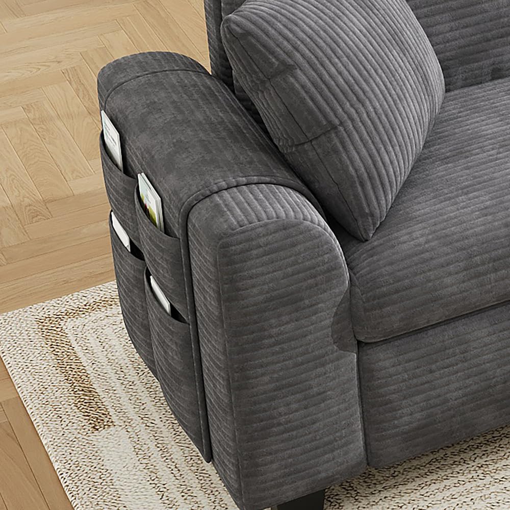 Sapgaks Canapé d'angle modulable en U/L,canapé 6 Places,avec Pouf de Rangement,Console Centrale,2 Porte-gobelets,USB/Type C,Compartiments cachés et Poches d'accoudoir,Velours (Gris)
