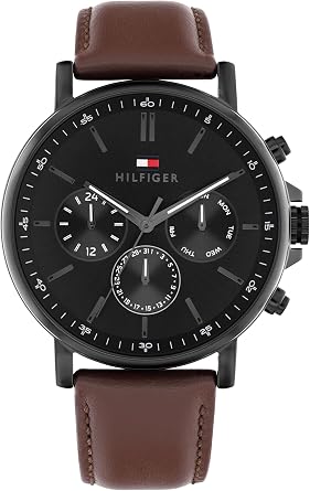 Tommy Hilfiger Analogue Multifunction Quartz Watch for Men with Leather Strap or Stainless Steel Bracelet