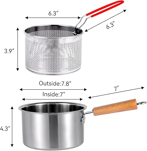 Miniatura 2 de 8 pulgadas de diámetro exterior, 5 pulgadas de alto, freidora multifuncional de acero inoxidable 304 con cesta de la freidora, olla de leche