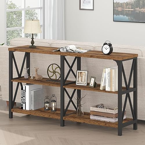 Miniatura 36 de LVB Mesa de sofá rústica, mesa consola de granja para sala de estar, mesa de entrada de pasillo con almacenamiento, mesa de entrada para vestíbulo,