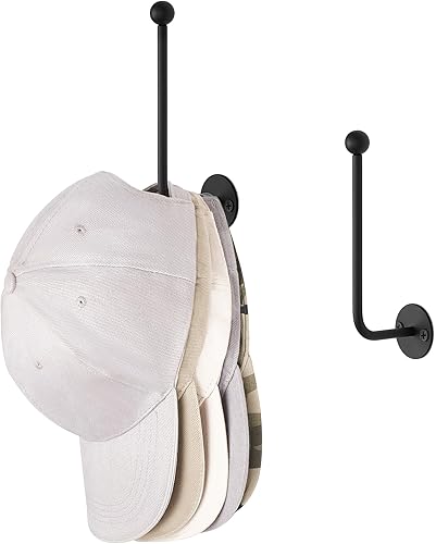 Dahey Organizador de sombreros para gorras de béisbol, 2 piezas de soporte de pared para sombreros de 5 pulgadas, ahorro de espacio, en forma de L,