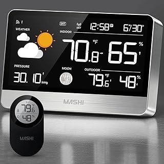 MASHI Weather Station Wireless Indoor Outdoor Thermometer, Digital Weather Thermometer with Atomic Clock,8.8" Display Home Weather Stations with Weather Forecast, 5-Level Brightness,Silver