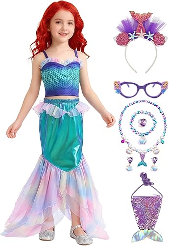 Disfraz de sirena para niñas, disfraz de princesa para cumpleaños, cosplay, disfraces de Halloween con accesorios