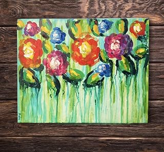 Abstract flowers Dripping painting Colorful Acrylic on canvas Ready to hang Wall art Wall decor Livi