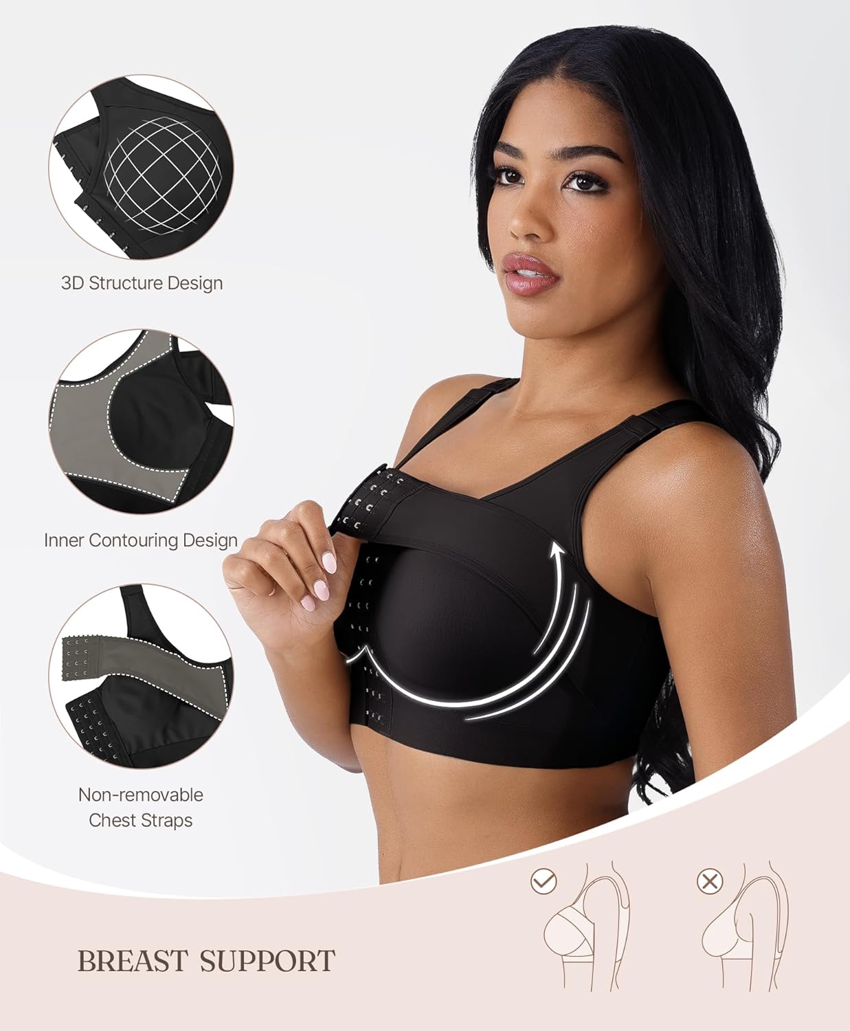 FeelinGirl Surgical Bra Compression Post Surgery Bra for Women Front Closure Bra with Breast Support Band - Image 2
