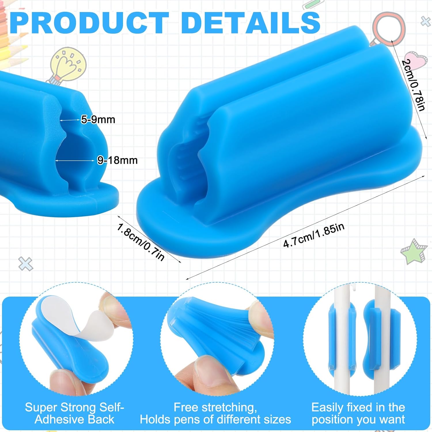 Sherr 48 Pack Adhesive Pencil Holders for Desk Upgraded Pen Holder for Desk Silicone Flexible Adhesive Pen Marker Organizer Clipboard Classroom School Office Accessories Teacher Supplies(Blue)
