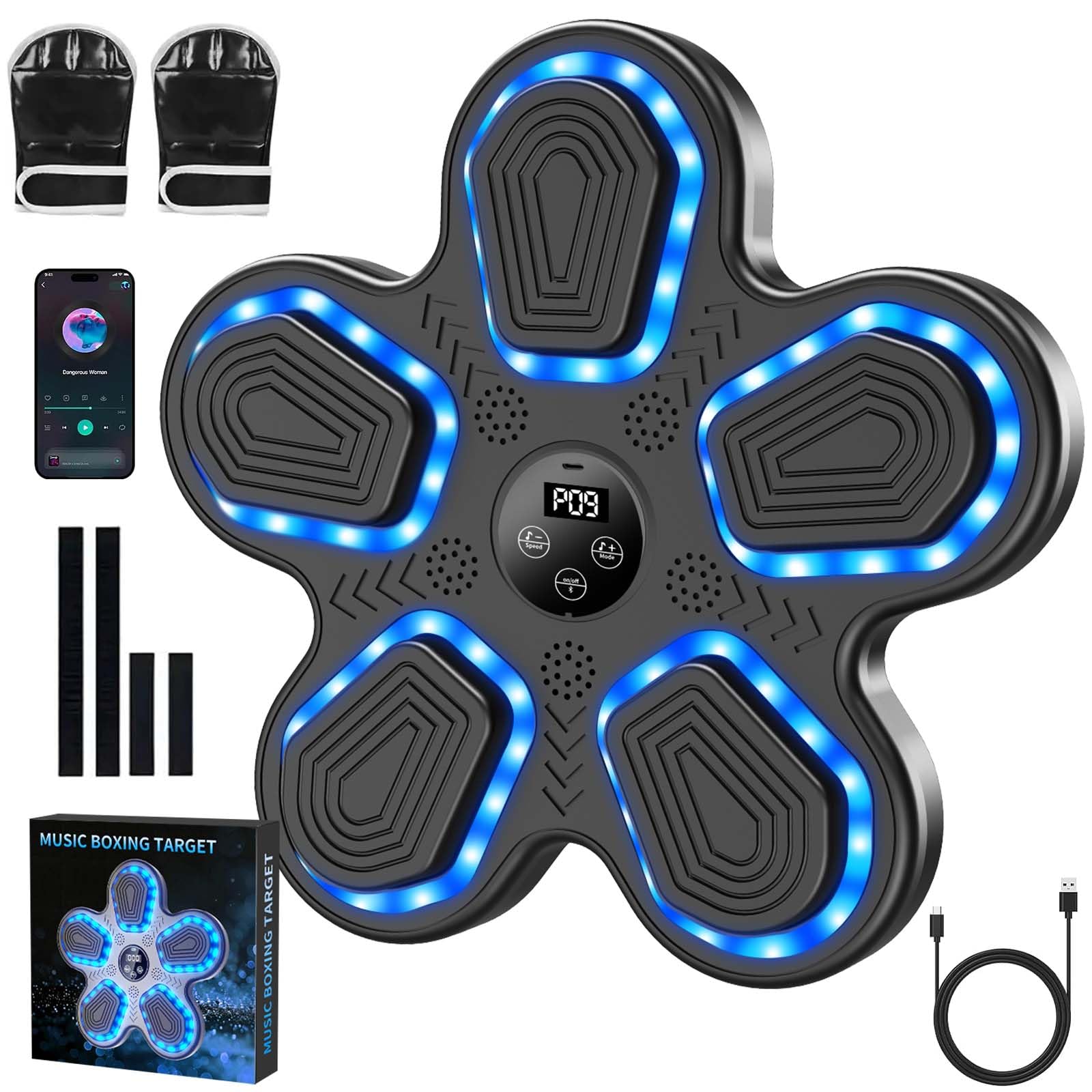 Music Boxing Machine, Boxe musicale, Macchina musicale a LED, con Bluetooth e guantoni da boxe, 9 velocità e modalità di allenamento