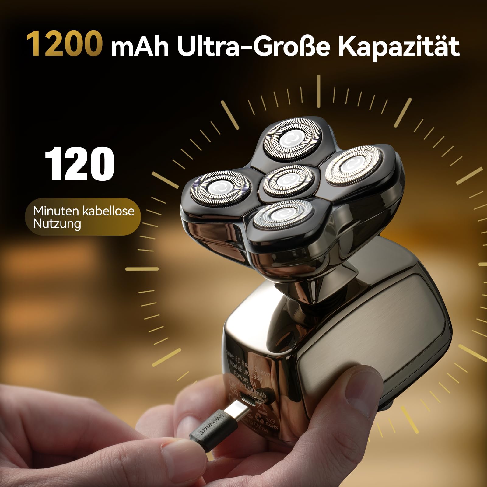 Glatzen Rasierer Herren, Kensen 5 In 1 Kopfrasierer Wasserdicht Head Shaver Men Magnetische Rasierer Glatze Herren Wiederaufladbar Glazenrasierer Typ-C Nass- Und Trocken | Haarschneidemaschine mit Glatze, trocken & feucht, mit Rasierer für Nasenhaare, LED