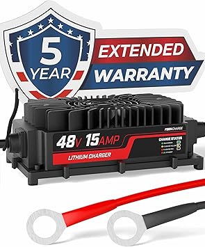 FORM 48V Lithium LiFePO4 Battery Charger for Golf Carts 48 Volt 15A Onboard Charger, 51.2V/58.4V, Forklift Ring Terminals