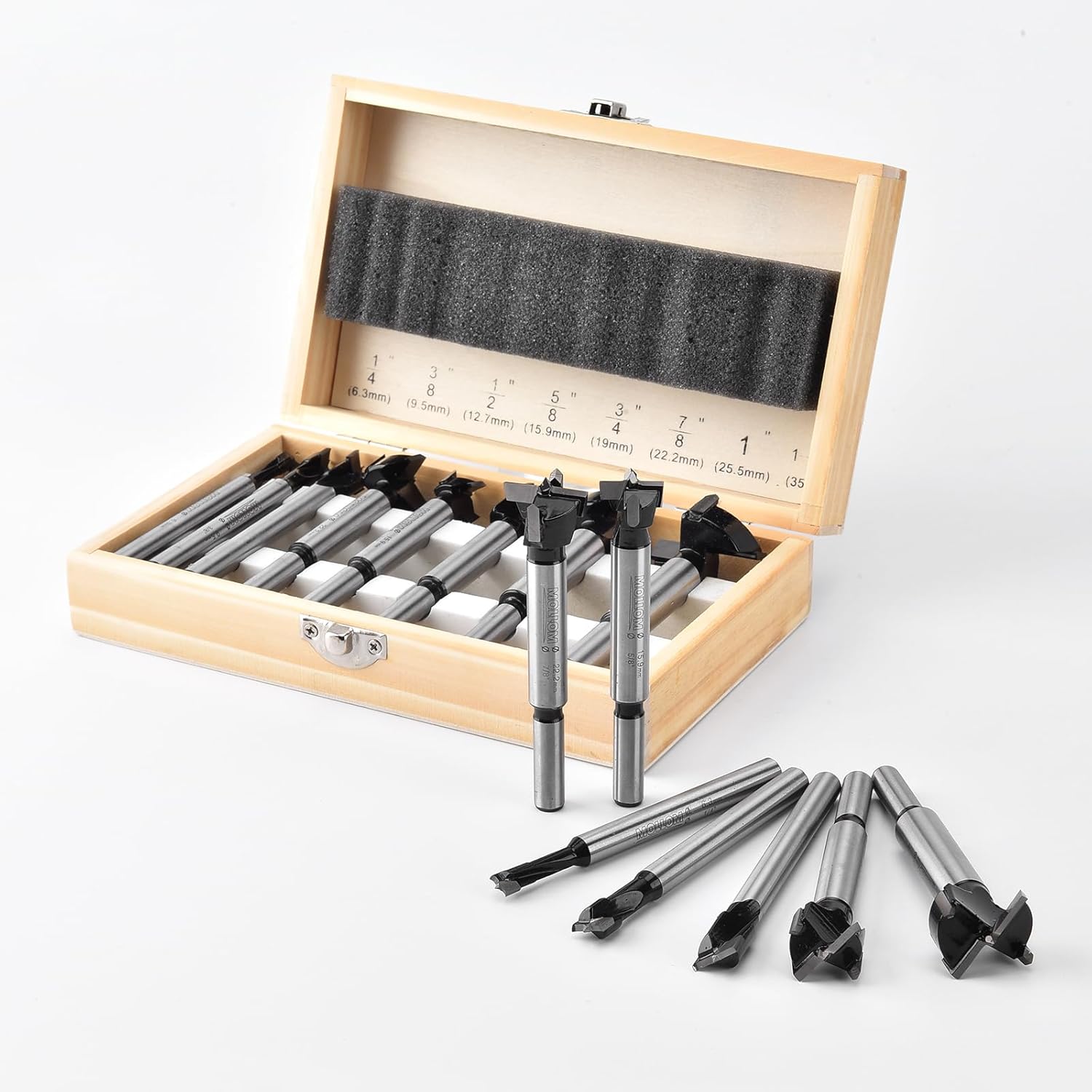 Mollom Carbide Forstner Drill Bit Set 8 Pieces(6.3-35mm), Woodworking with YG8 Carbide Steel Thickened Blades, Hinge Cutter Tool Kits Ideal for Wood, Plastic, Plywood