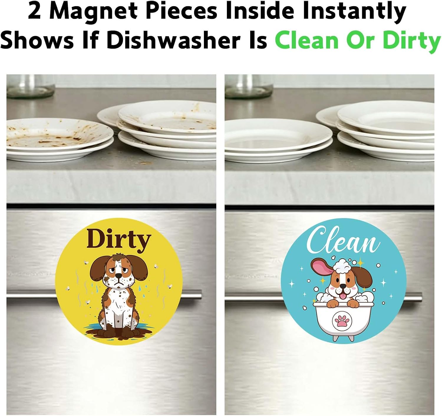 Dog Dishwasher Clean Dirty Sign Magnet Clean Dirty Magnet for Dishwasher image 2