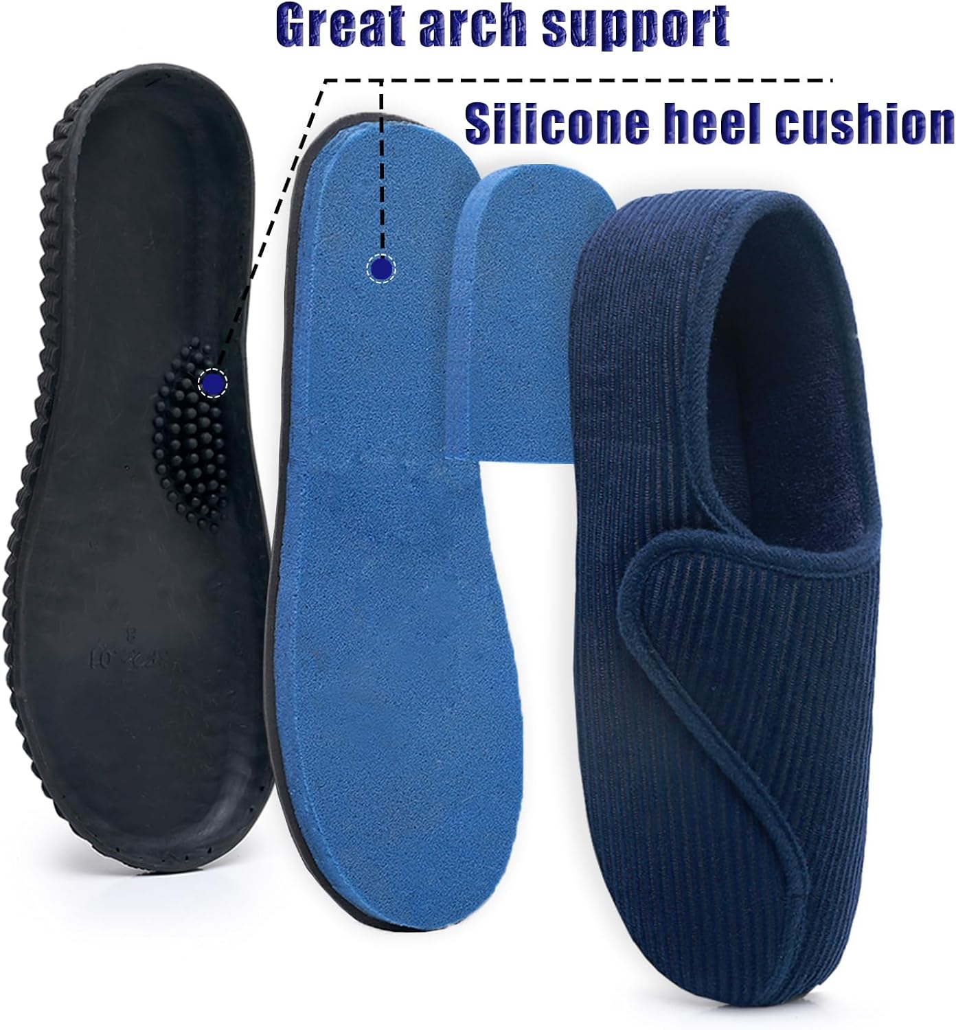 Git-up Men Memory Foam Diabetic Slippers Adjustable Arthritis Edema Swollen Feet Wide House Shoes Comfy Soft Non-Slip Plus Size Indoor Outdoor Slipper - Image 4