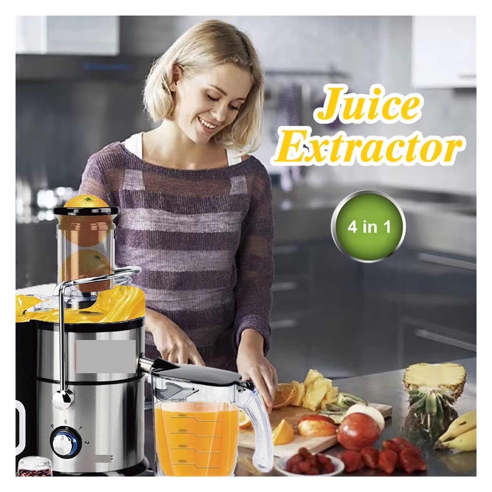 Extracteur de jus d'orange électrique 1L 4 en 1, 1000 W, Haute Puissance, Vitesse Multifonction, légumes, Viande, jus de Fruits (4 en 1 E_220 V)