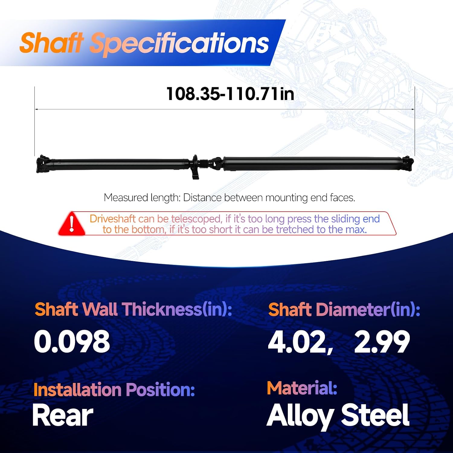 Rear Drive Shaft Prop Shaft Driveshaft Assembly Fit for Dodge Sprinter 2500/3500 & Freightliner Sprinter 2500/3500 & Mercedes-Benz Sprinter 2500/3500, V6 3.0L, RWD, Replace# 68006622AA
