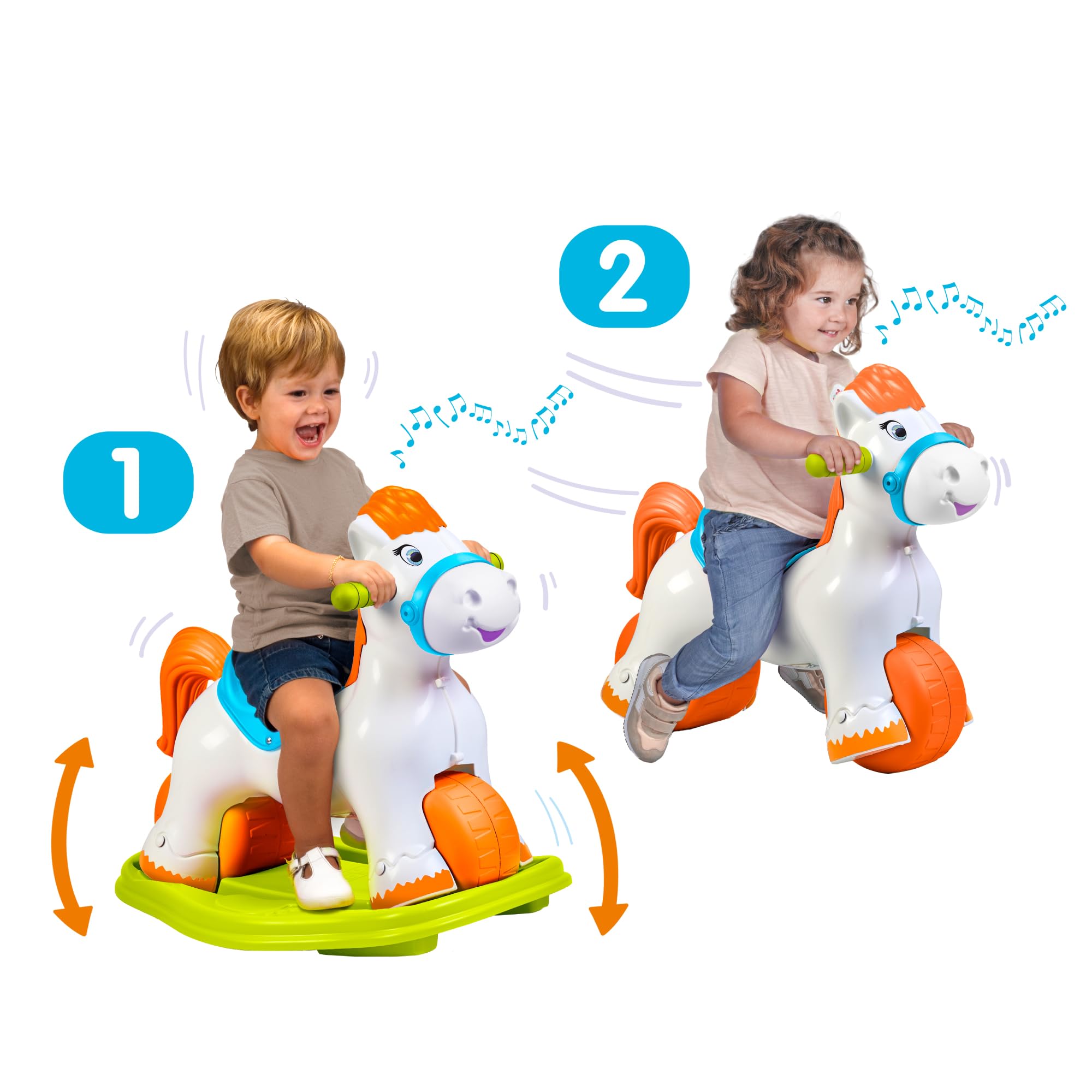 FEBER - Ponyfeber Correpasillos 2 en 1, Convertible en Balancín con Grandes Ruedas Estables, Incluye Sonidos de Trote y Relincho, Favorece el Desarrollo Psicomotriz y Auditivo, Famosa (FED38000)