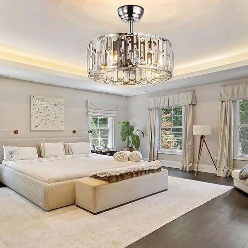 Miniatura 7 de Ventilador de techo enjaulado con luces y control remoto, ventilador de araña de cristal moderno de 18 pulgadas, 3 velocidades, 4 temporizadores,