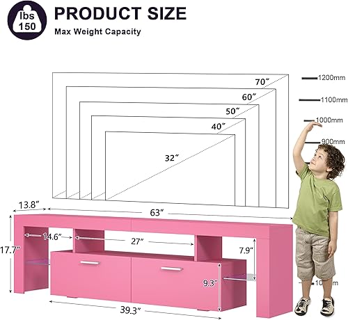 Miniatura 6 de Clikuutory Modern Lighting - Soporte de TV de 63 pulgadas con cajón de almacenamiento grande para televisores de 50, 55, 60, 65, 70, 75 pulgadas,