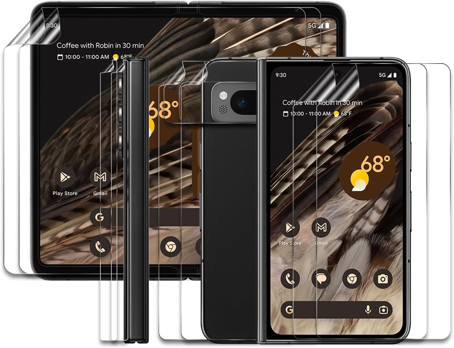 [2 Sets] Screen Protector for google pixel fold, (2X Front Screen Protector + 2X Inside Screen Protector + 2X Back Film + 2X Side Soft Film) Full Covered, HD Clear TPU Film Screen Guard