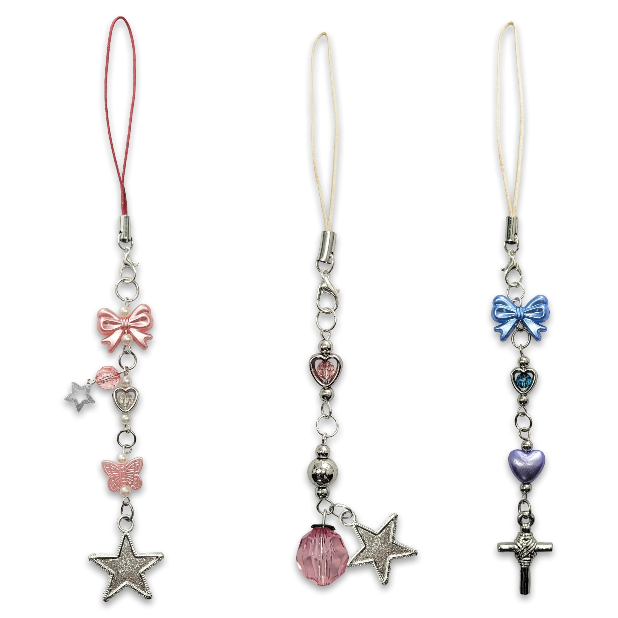 Cell Phone Mobile Strap with Crystal Beads and Pearls - Beaded Phone Charm - Phone Accessories for Women Girls - Combo set of 3-image-36