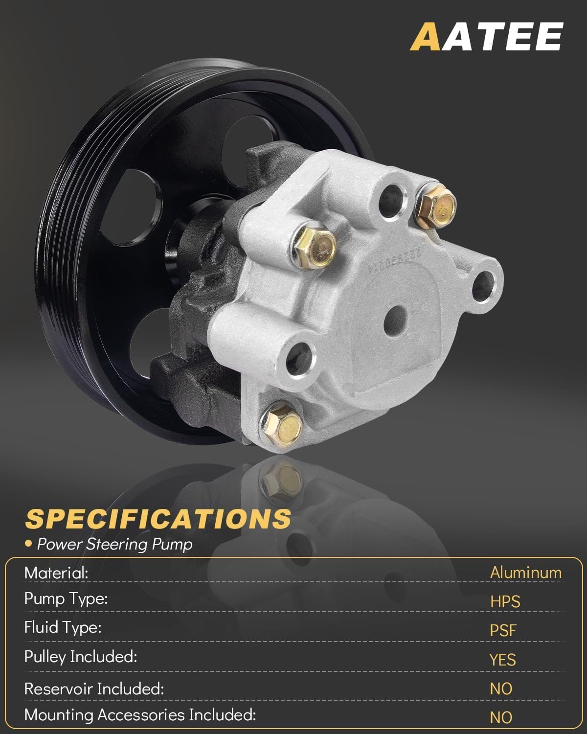AATEE Power Steering Pump with Pulley for:-Dodge Dakota 4.7L V8 2000 2001 2002 2003, Dakota 3.7L V6 2004, Durango 2000 2001 2002 2003 4.7L V8 Replace# 52106253AF, 720-0187, 215249, 21-5249, 19318632