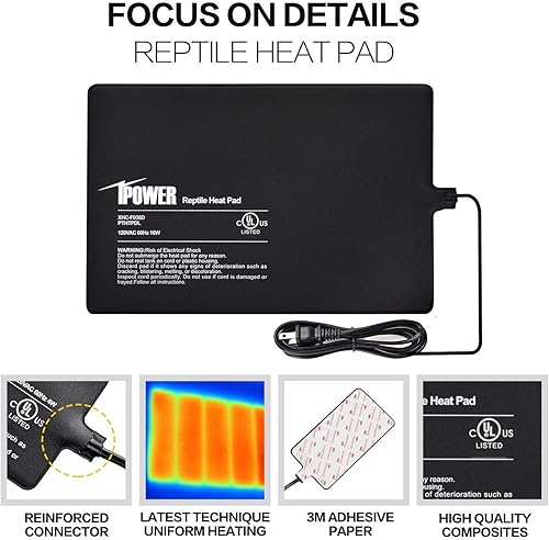 Vista 15 de iPower Almohadilla térmica para reptiles de 4 x 7 pulgadas con termostato ajustable, calentador debajo del tanque, tapete térmico para tortugas