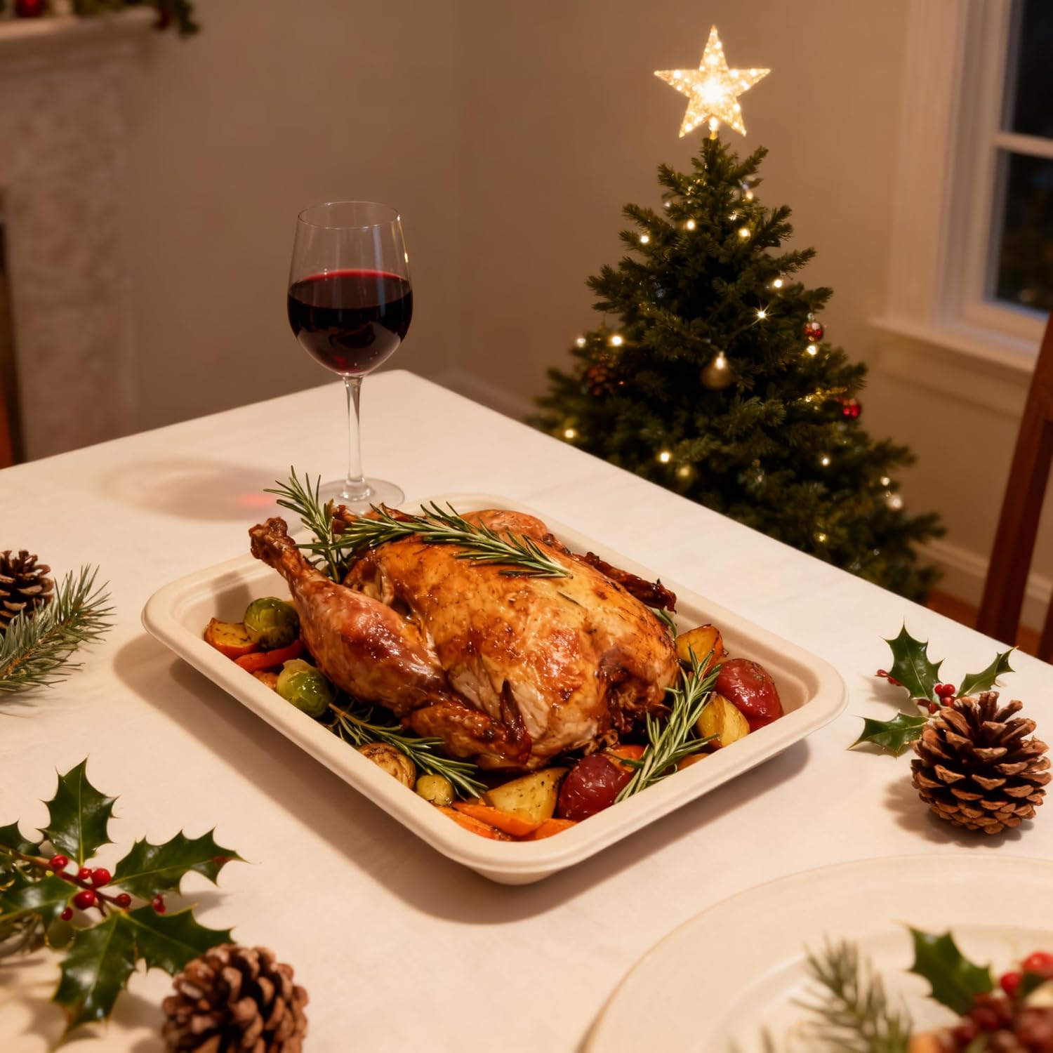 100 Pack 14 Inch Disposable Paper Food Trays for Serving Food, 100% Compostable Heavy-Duty Party Platters, Large Paper Plates for Crawfish Boil Party Supplies, Lobster, Thanksgiving