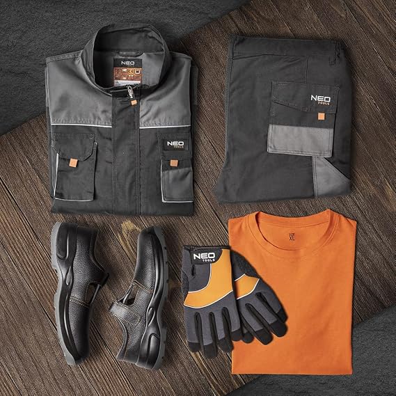 NEO TOOLS Salopette de travail de qualité supérieure pour homme 100 % coton 210 g/m² Ripstop Taille XS à 3XL Renforcée en Cordura Taille élastique et bretelles Éléments réfléchissants