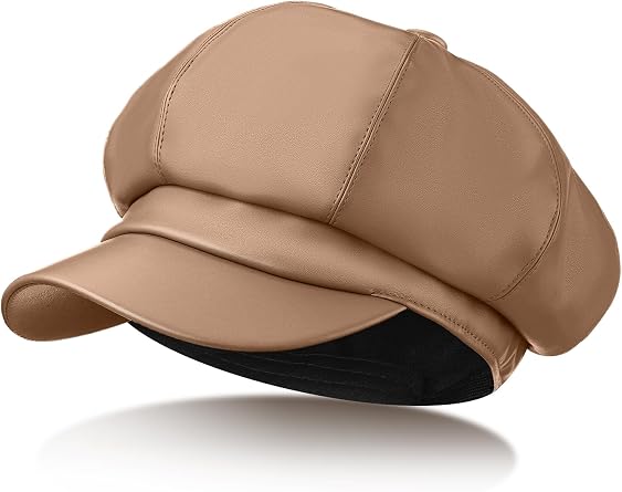 Gatsby Newsboy Caps for Women 8 Panel PU Leather Apple Cap Vintage Beret Hat Gatsbie Hat for Women Gift
