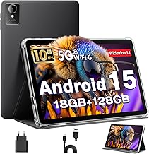 Tablet 10 Zoll, Android 15 Tablets mit Hülle, Unisoc T30 Quad-Core, 18 GB RAM + 128 GB ROM + 1 TB TF, 1280x800 HD IPS Display, 5MP + 8MP Duale Kamera, 6000 mAh, WiFi 6, BT 5.0, Widevine L1 (K50)