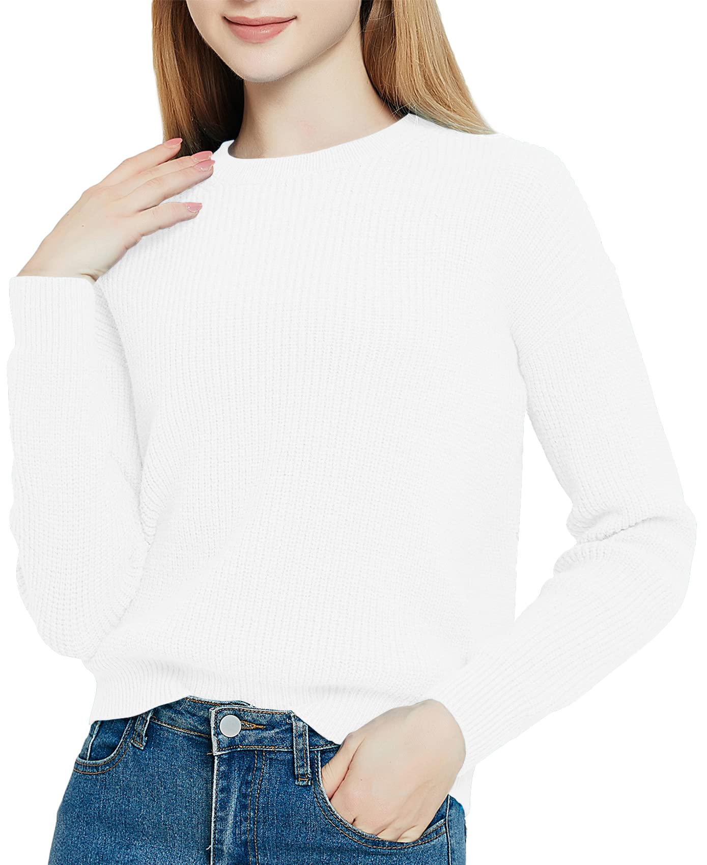 Urban CoCo Womens Solid Long Sleeve Crew Neck Knitted Pullover Sweater Tops