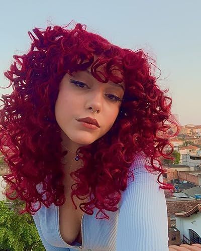 Miniatura 7 de ANNISOUL Pelucas rizadas marrones para mujeres negras, peluca afro larga y rizada con flequillo para mujer, fibra sintética esponjosa, sin