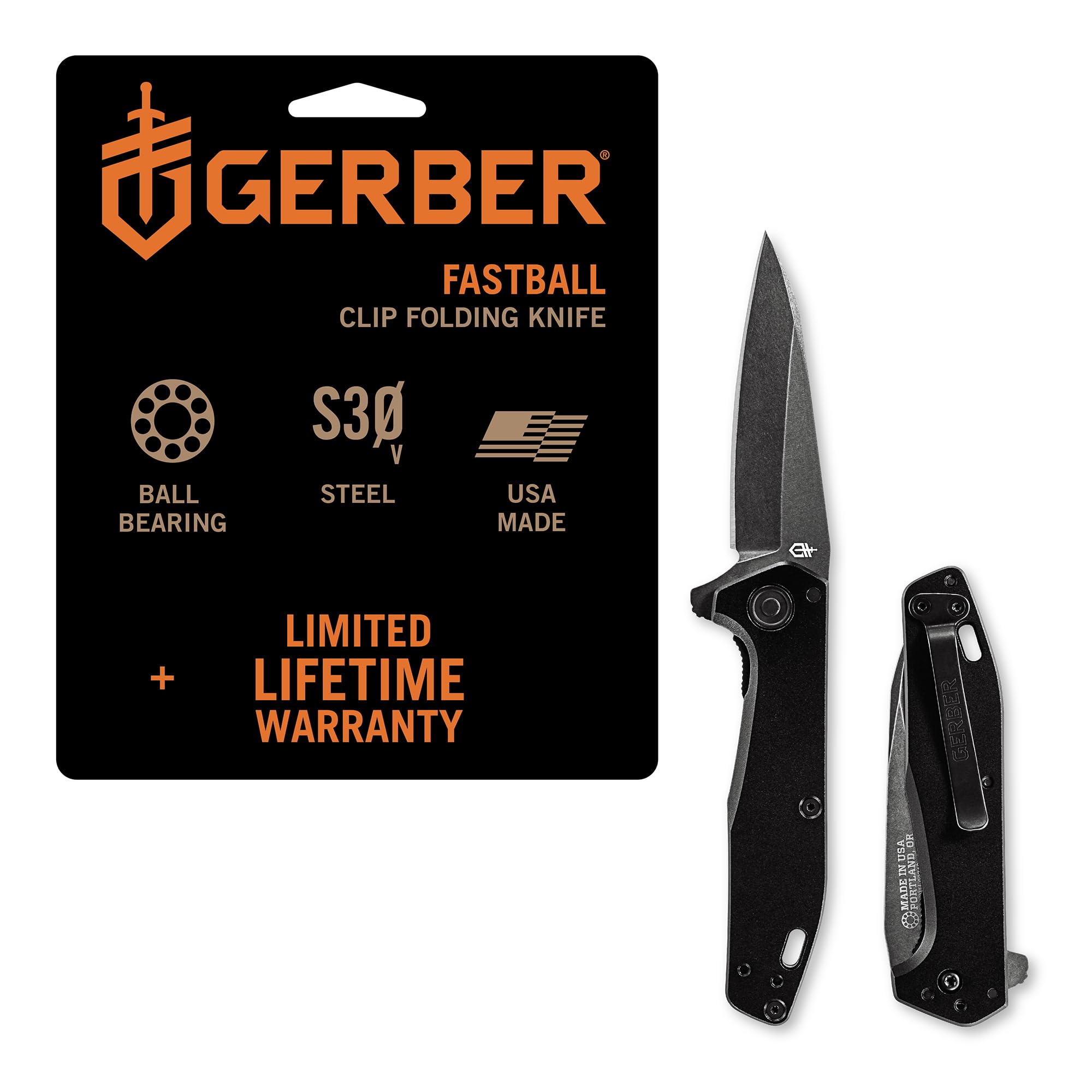 Gear Fastball - Slim, Lightweight Folding Knife with Lock Release - Pocket Knife with 3-Position Clip - EDC Gear - 3" - Made in USA - Black