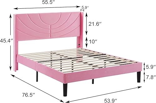 Miniatura 22 de VECELO Base de cama tapizada tamaño Queen con cabecera de tela, soporte de listones de madera, no necesita somier, base de colchón, fácil montaje,