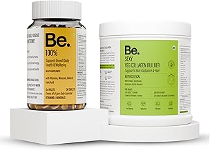 Be. Vital Vegan Collagen Peptides and Multivitamin Combo | Hair, Skin and Nail Support + Vitamins C, D, Zinc, Iron & Biotin for Energy and Immunity | 30 Day Wellness Pack