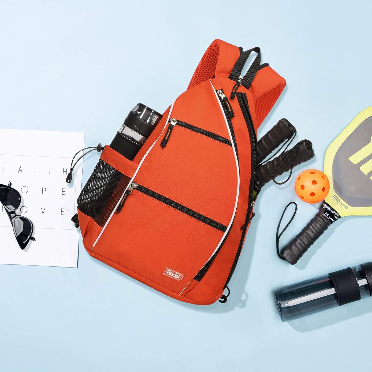 Sucipi Pickleball Bag - Men's & Women's Pickleball Backpack, Adjustable Sling Bag w/Fence Hook/Large Capacity/Safety Pocket