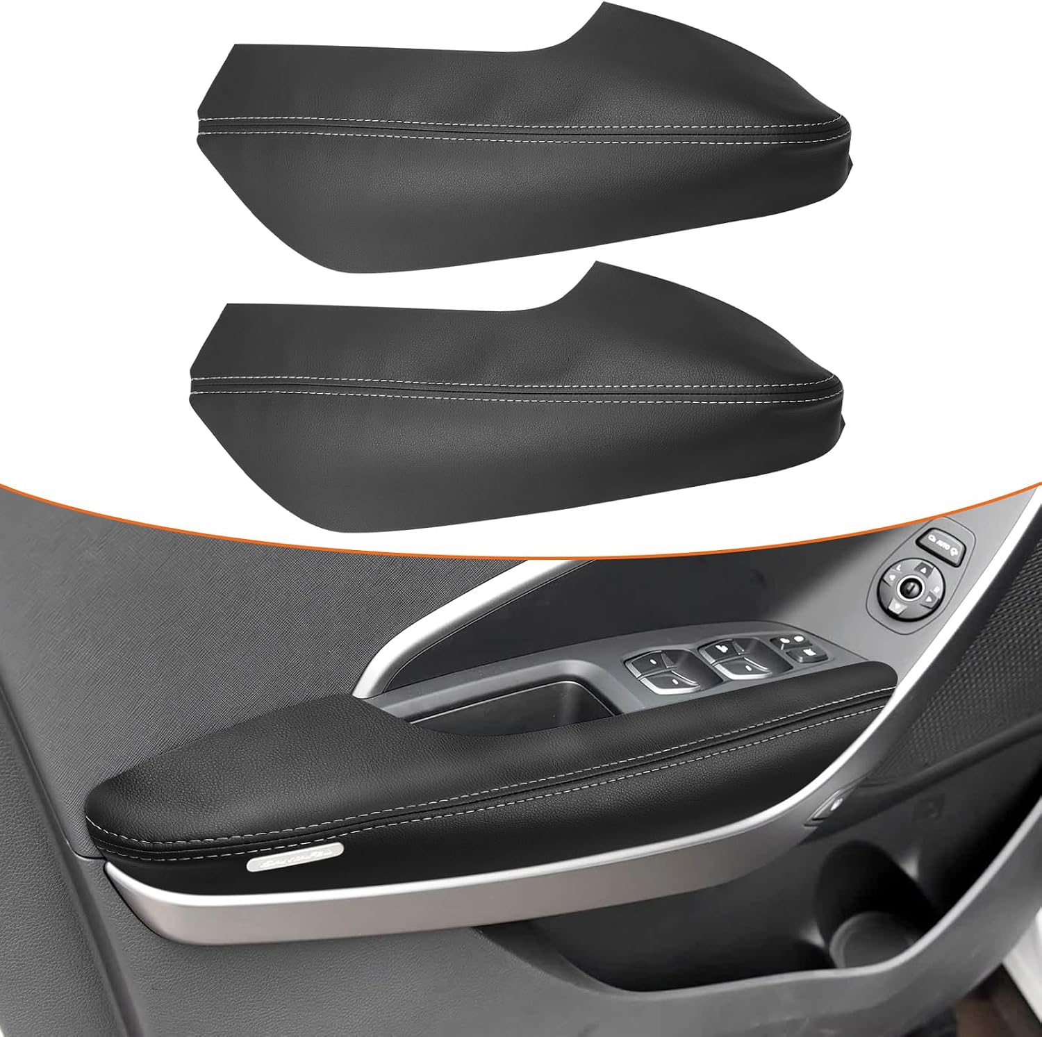 RUIANTE 2pcs Front Door Panel Armrest Inserts Cover Leather Trim Replacement Compatible for Santa Fe 2013-2018 Accessories (Black)