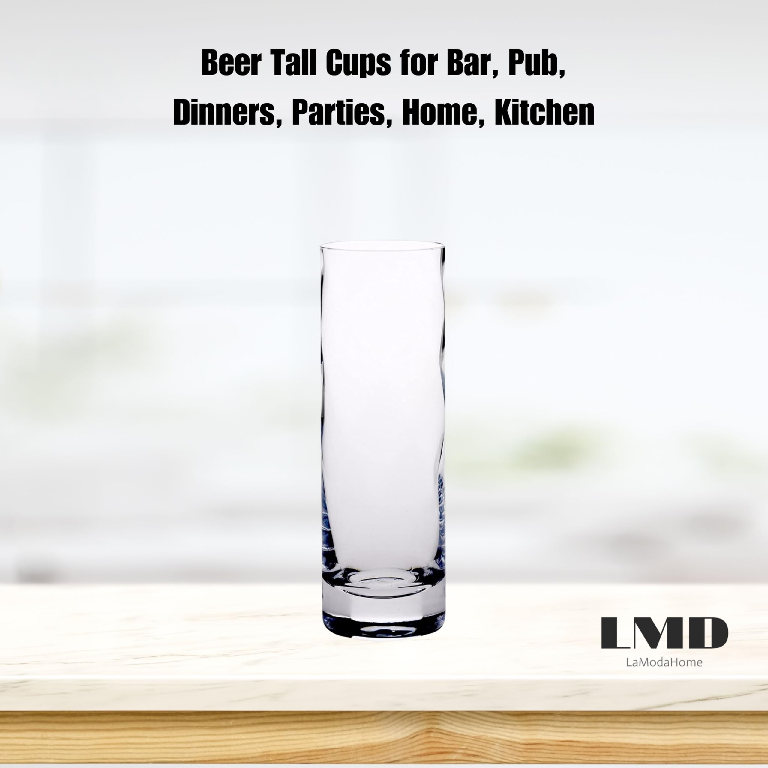 LaModaHome Optical Turkish Drinking Glass with Heavy Base, Premium Quality Tall Highball for Water, Raki, Juice, Cocktail, Liquid Drink, Narrow Thin Glassware Service for Guests, Dinner, Lunch