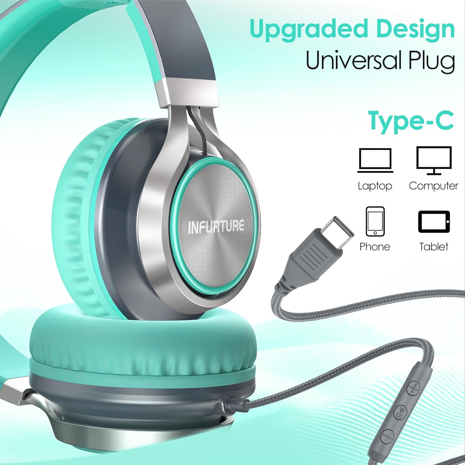 USB C Headphones Wired with Microphone Tangle-Free Plaiting Line,Over Ear Headphones,Lightweight Foldable for School/Travel/Zoom/iPhone 17/16/15, Samsung Galaxy S25/S24, Google Pixel 9, Ideal Gift