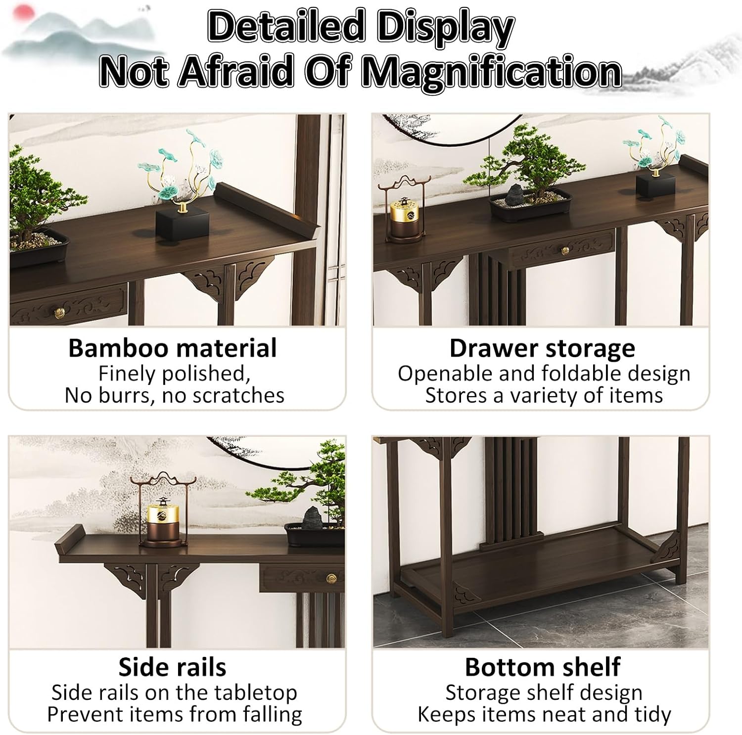Personal Shrine Stand Prayer Meditation Table Buddha Niche Chinese Cabinet with Storage Temple Buddha Stand with Detachable Design for Spiritual Practices and Decor(47.24x11.42x31.5in)