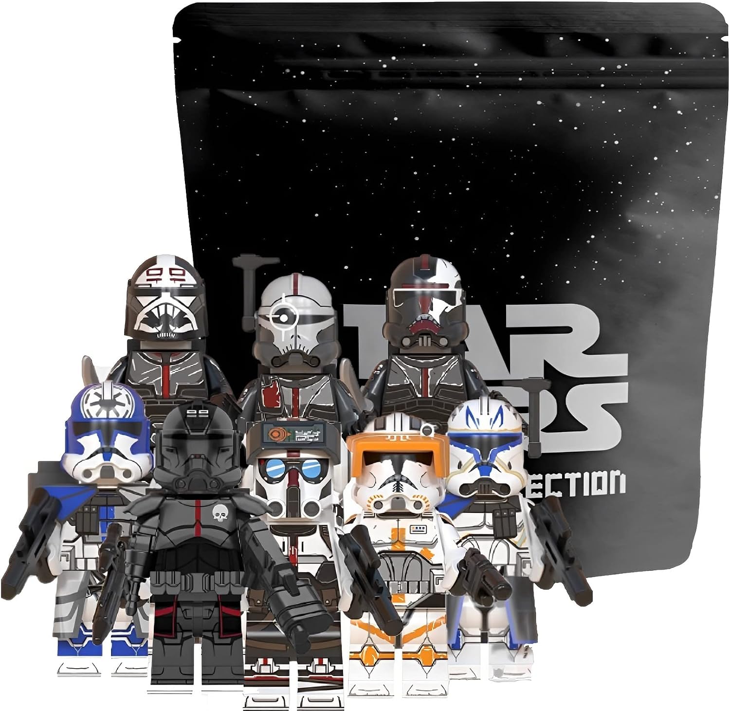 8pcs/Set Star Space Wars Clone Force 99 Wrecker Crosshair Hunter Tech Echo Bad Batch Captain Rex, Commander Cody and Jesse Action Figures Minifigure Building Blocks Kid Gift