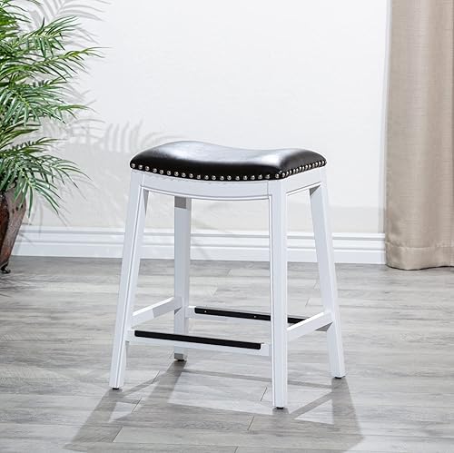 Miniatura 30 de DTY Indoor Living Durango - Taburete de cuero regenerado, taburete de mostrador de 24 pulgadas, acabado espresso, asiento de cuero negro Acabado