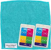 Lenço Mágico - Kit 2 Spray Limpa Lentes Slim 20ml + 1 Lenço Premium 15x15cm Microfibra Original Óculos Celular Câmera Lentes Eletrônicos Flanela Maior Absorção Maciez Lavável Produtos de Qualidade