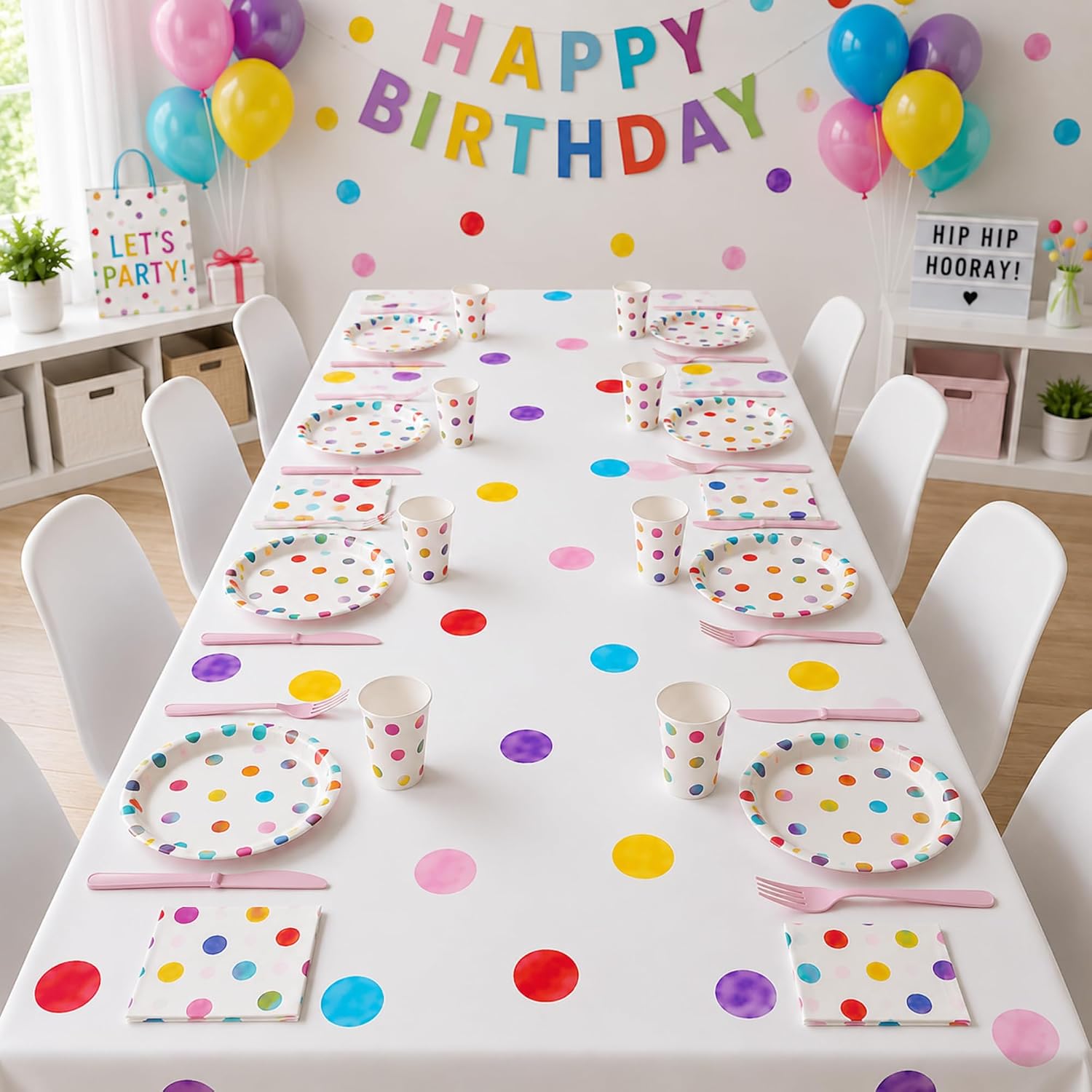 Blue Orchards Polka Dots Table Cover (Pack of 3) 108" x 54" – Colorful Birthday Party Table Decoration, Bright Accent and Backdrop, Gift Wrap, Multi Purpose Party Decor