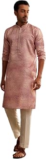 KALKI Men's Zipper Closure Kurta Set with Embroidered Yoke - Round Neck Straight Kurta, Trouser Pant & Printed Dupatta - Work, Piece Ethnic Suit for Men