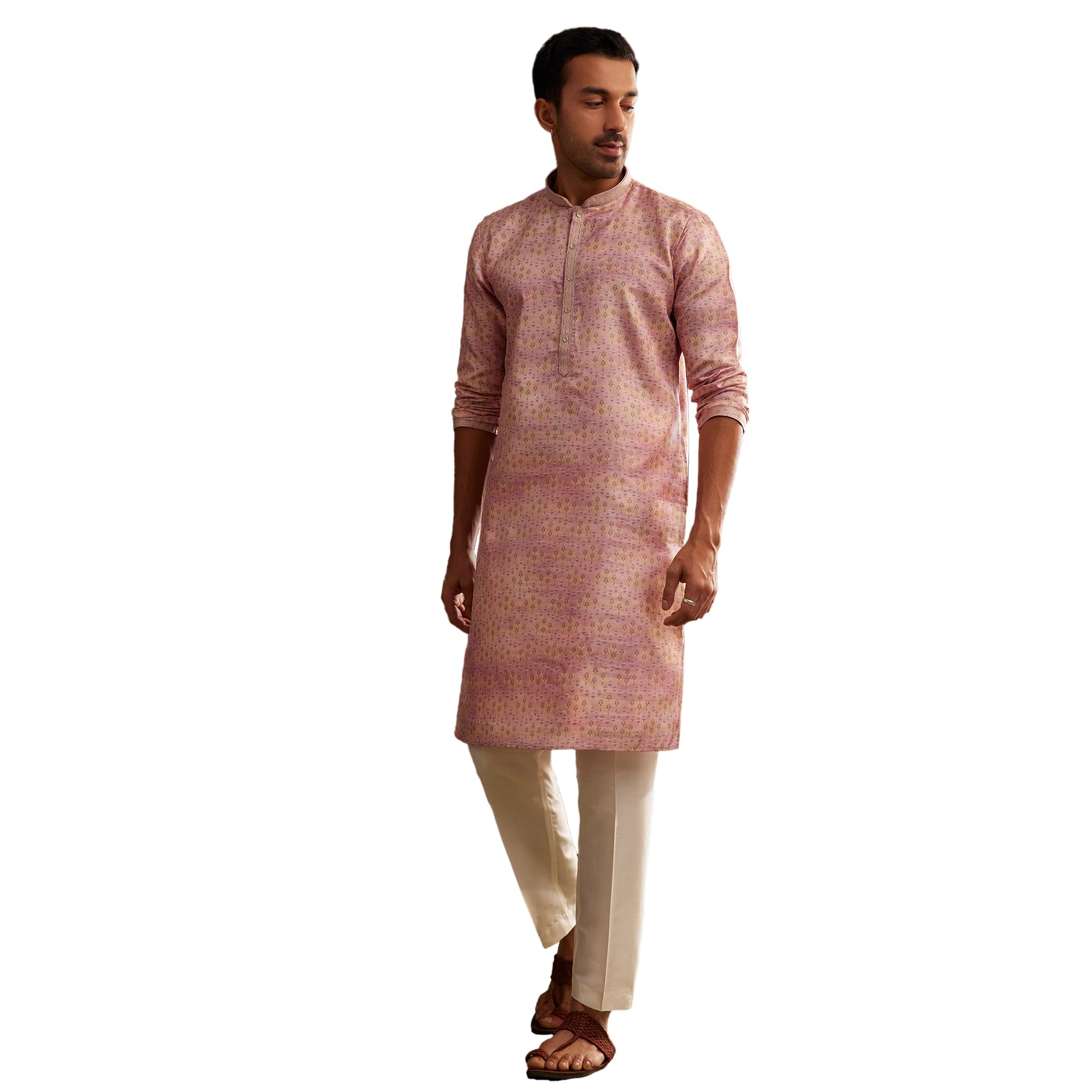 kalki Pink Silk Abstract Printed Kurta Set XL-picture-44