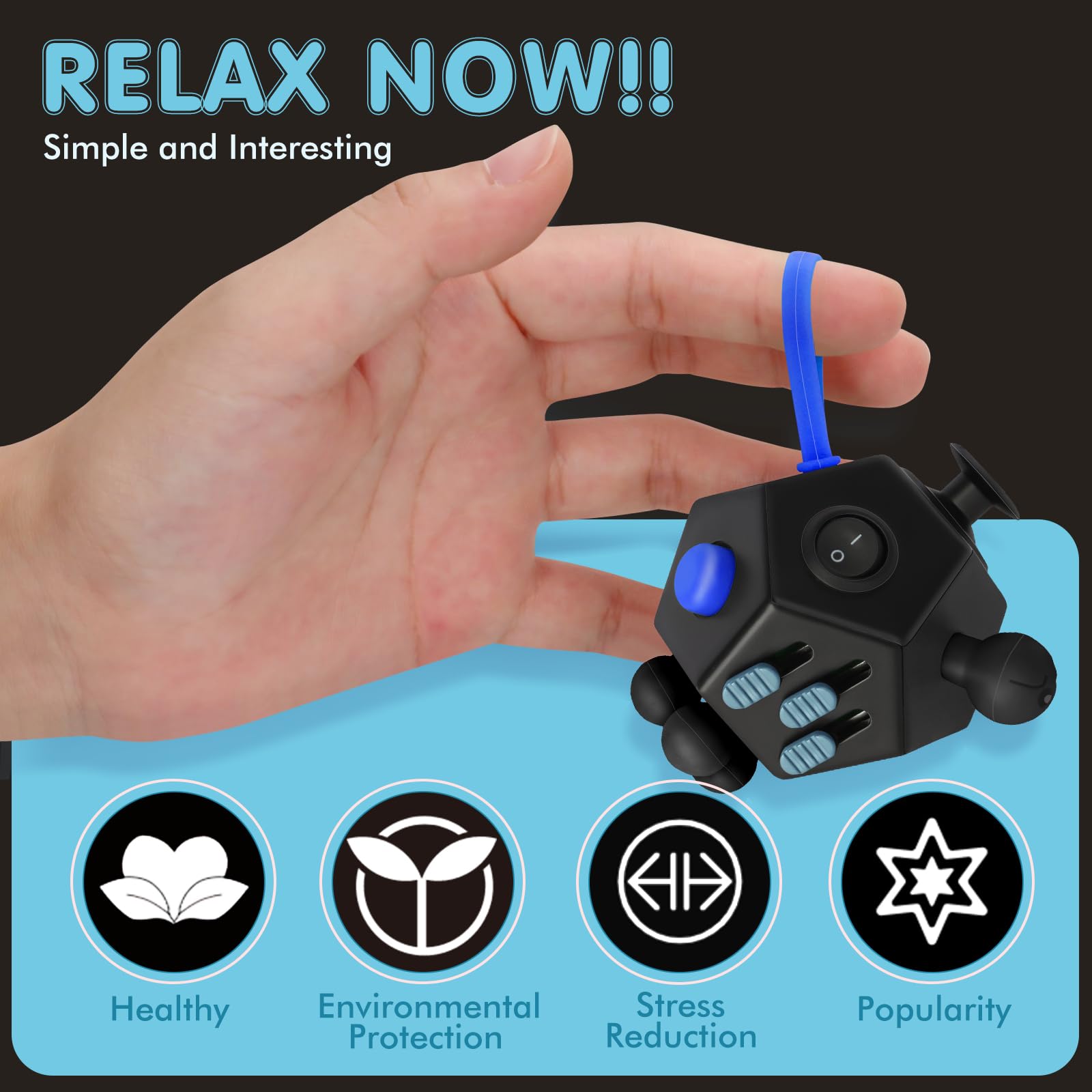 Milifox Fidget Toys, Fidget Toy Cube For Adults Kids, 12 Sided Stress Cube Silent ADHD Toys Anxiety Relief, Black Red