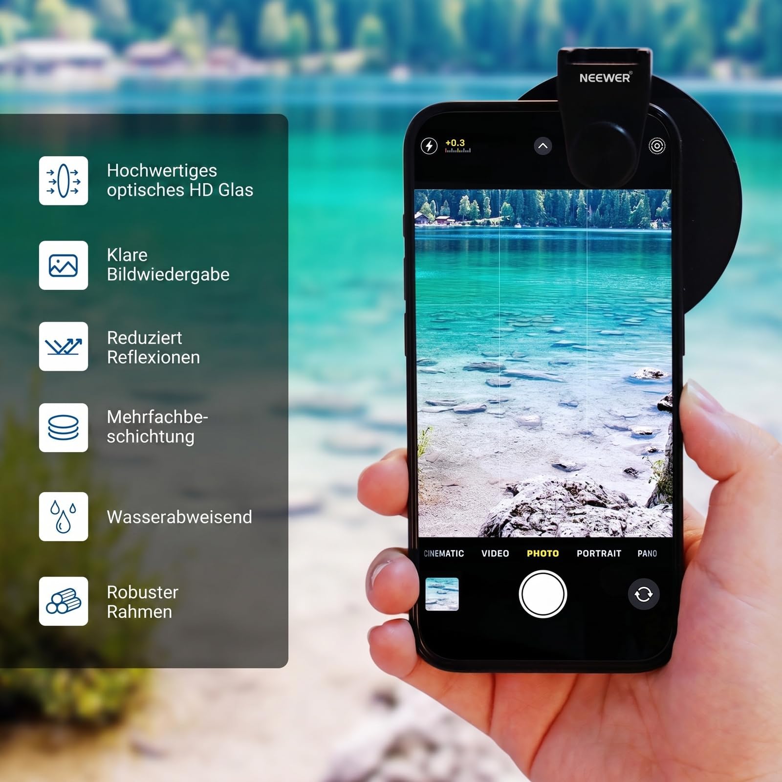 NEEWER 67mm CPL Filter Handy Polfilter mit Cold Shoe Clip, HD zirkularer Polarisationsfilter mit einstellbarer Polarisation, kompatibel mit Android Samsung S26 Ultra iPhone 17 Pro Max und mehr, FL-113