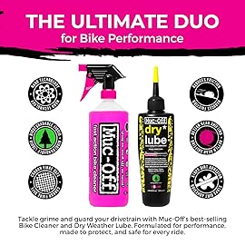 Muc-Off Nano Tech Bike Cleaner 1 Liter & Bio Dry Chain Lube 120ml Bundle with Microfiber Towel | Ultimate Bike Cleaning & Lubrication Kit | Safe on All Surfaces | Wax-Based Lube for Dry Conditions