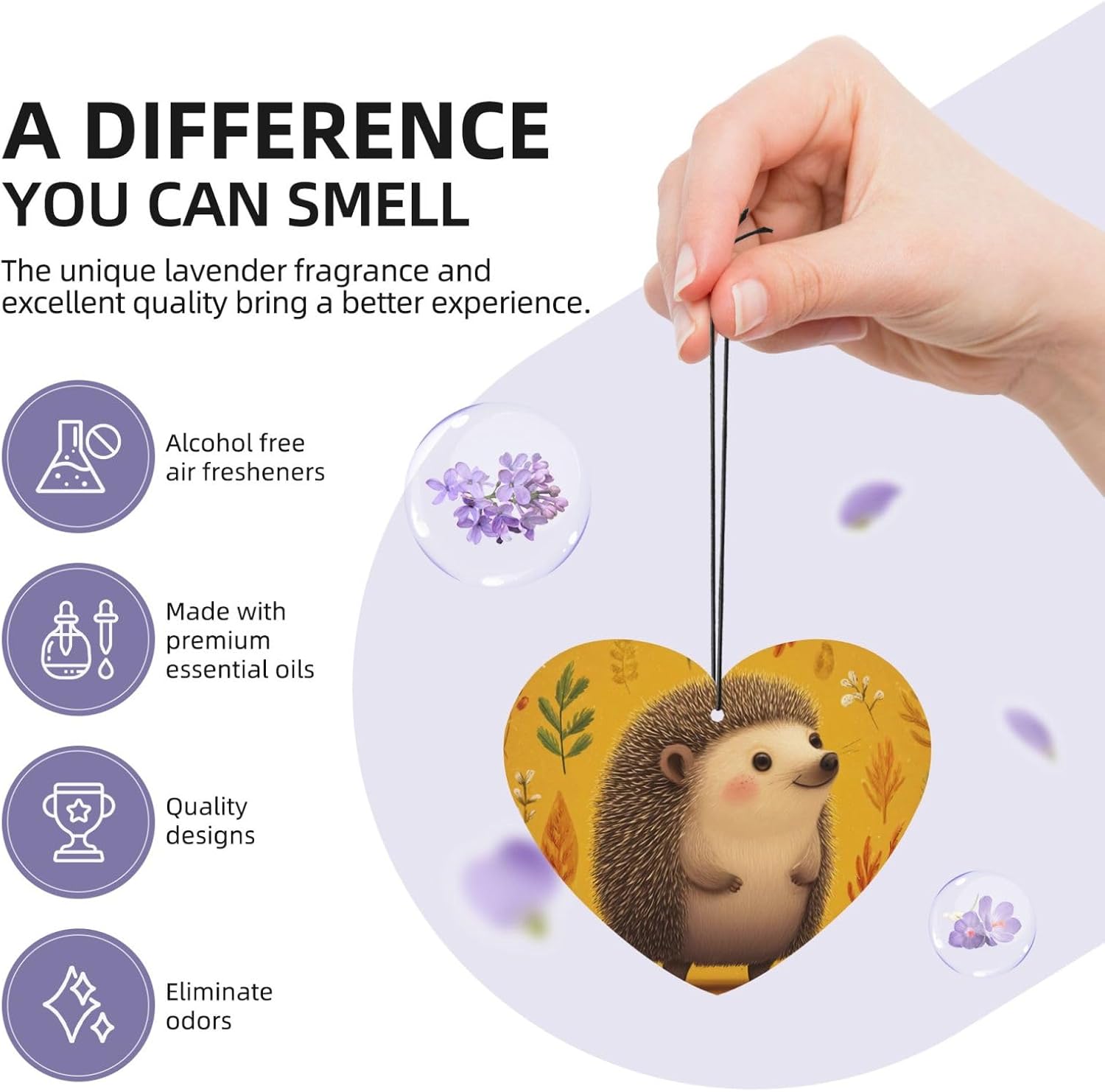 Car Air Freshener 24 PCS Hedgehog Hanging Car Air Fresheners Auto Interior Decor Card Freshener Strong Scented Card Lavender Cars Scents for Office Bedroom Close Drawer Heart Shape