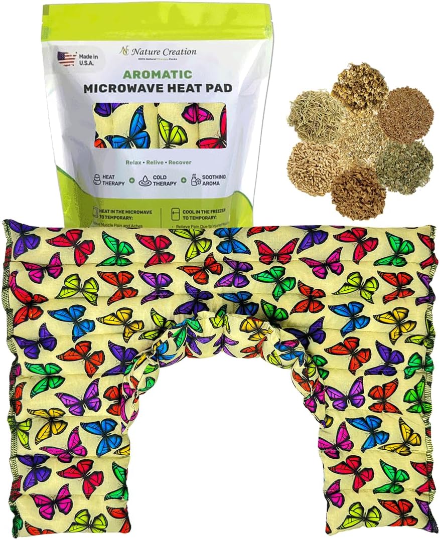 Nature Creation Microwave Heat Pad for Neck and Shoulder with an Extention That Cover The Neck - Microwave Heating Pad for Shoulders & Upper Back Cold Compress & Hot Pack - Butterfly Dance 1 Pack
